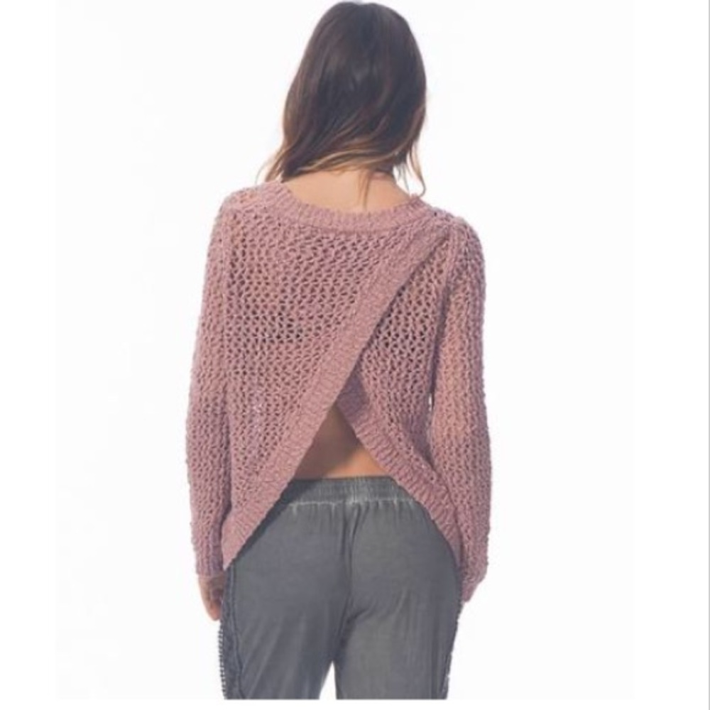 Rip Curl Mauve Open-Weave Back-Cross Crewneck Sweater